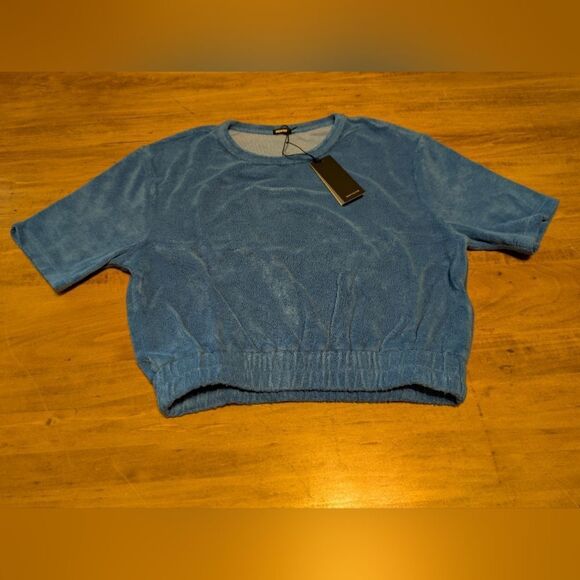 NWT Monrow Terry Cloth Short Sleeve Top Cerulean Size XXS - Picture 4 of 5
